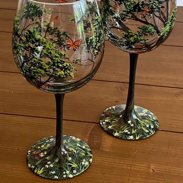 Hand Painted Art - Four Seasons Tree Wine Glasses