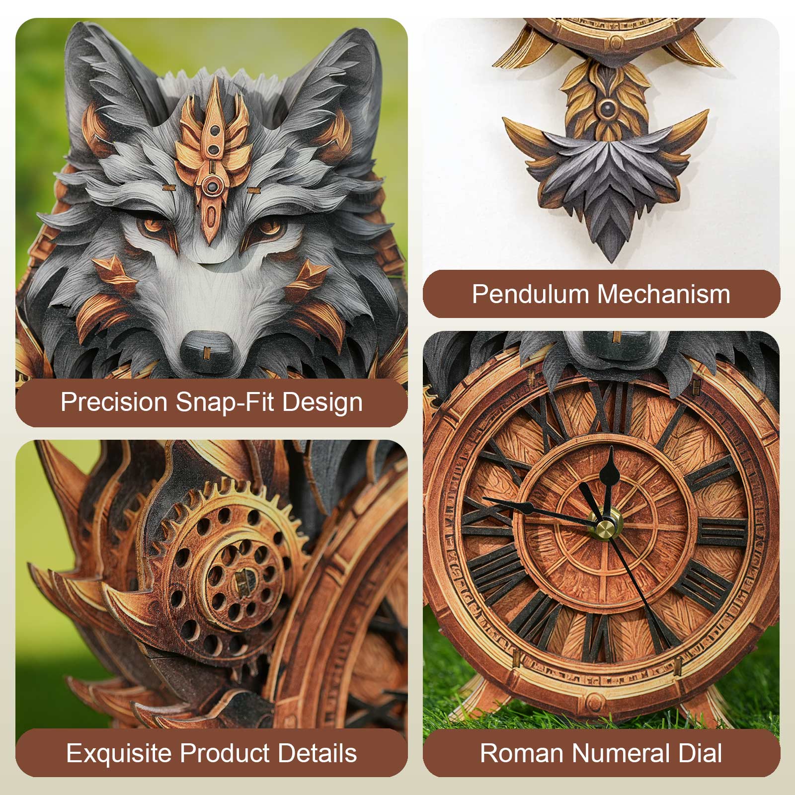 Gray WolfDIY Wooden Clock, 3D Puzzle Craft Kit