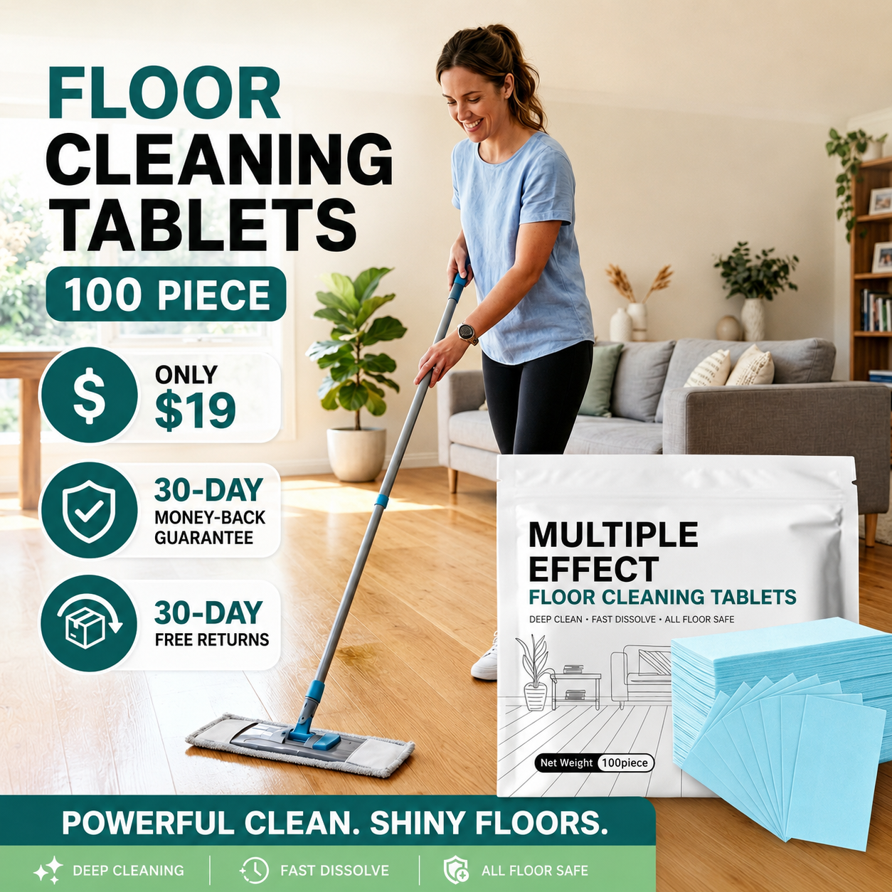 30-day free returns-100 Pack Floor Cleaning Tablets  For Hardwood Laminate Tile RV Surfaces