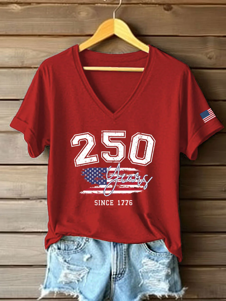 250Th Anniversary Flag Element Commemorative Retro V-Neck T-Shirt