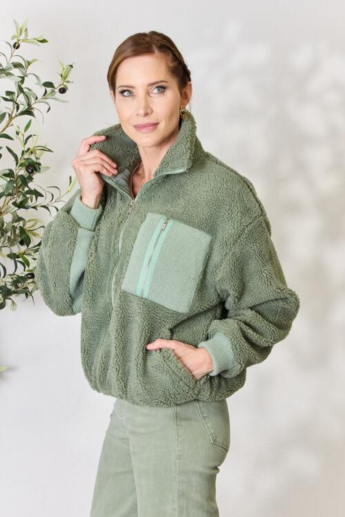 Full Size Zip Up Collared Neck Jacket
