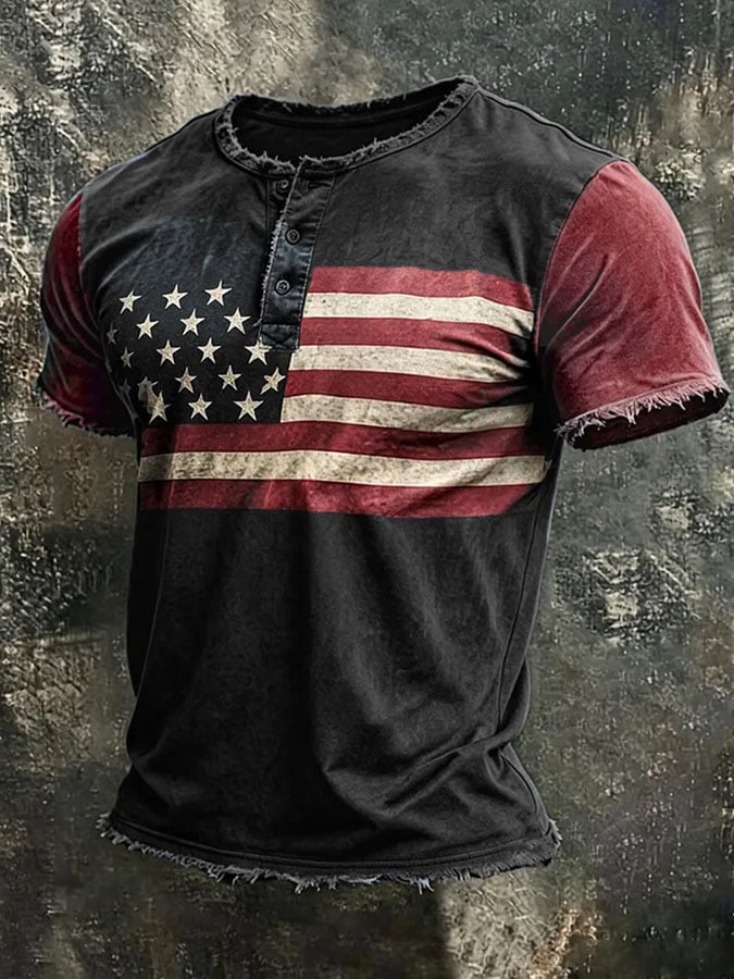Men's Flag and Eagle Print T-Shirt