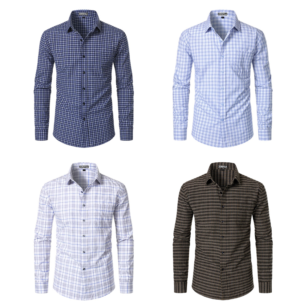 Men's Plaid Long Sleeve Dress Shirt Formal Gingham Slim Fit Button Down Shirts with Lightweight Casual Classic Birthday Fashion