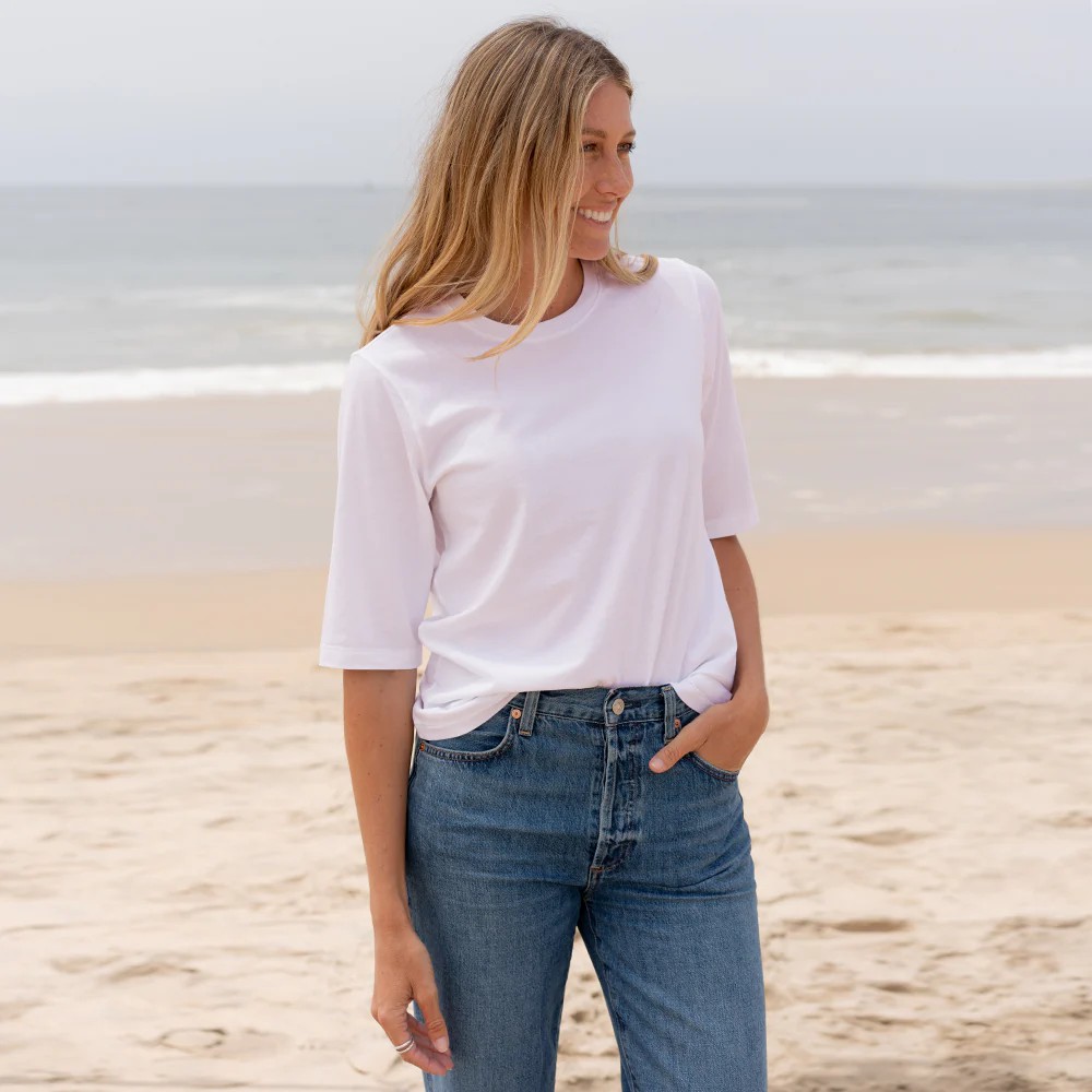 Womens Elbow Sleeve Crew Neck