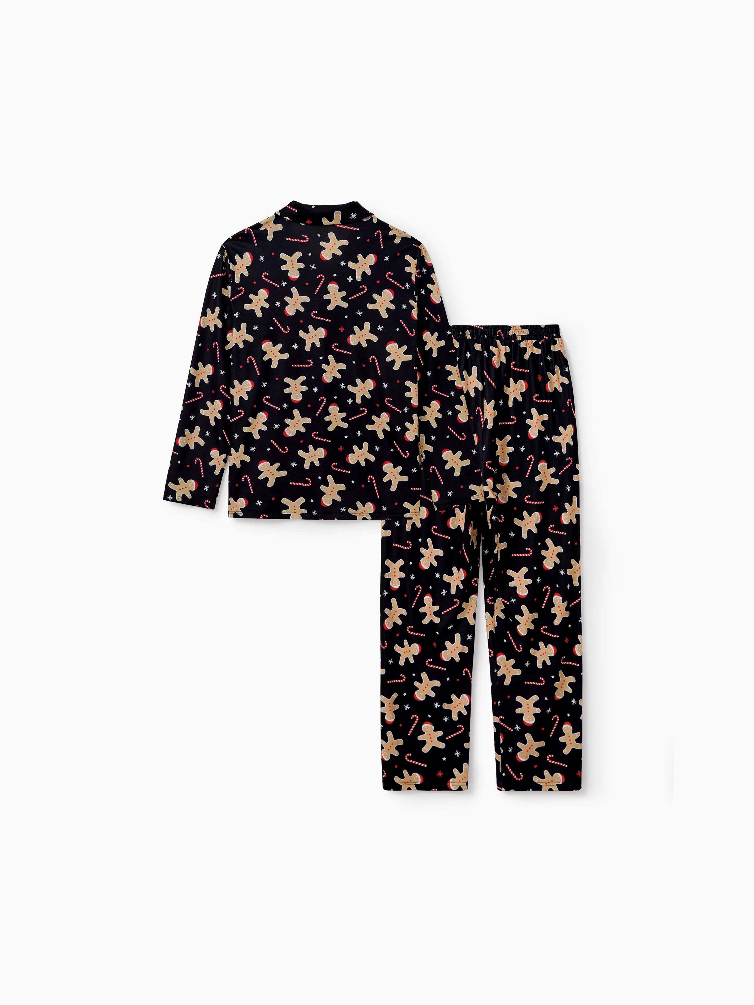 Christmas Matching Family Pajamas Set Gingerbread Print Black PJS with Christmas Socks Black