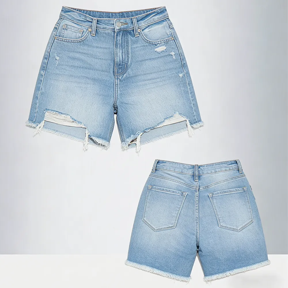 Women Ripped Denim Shorts