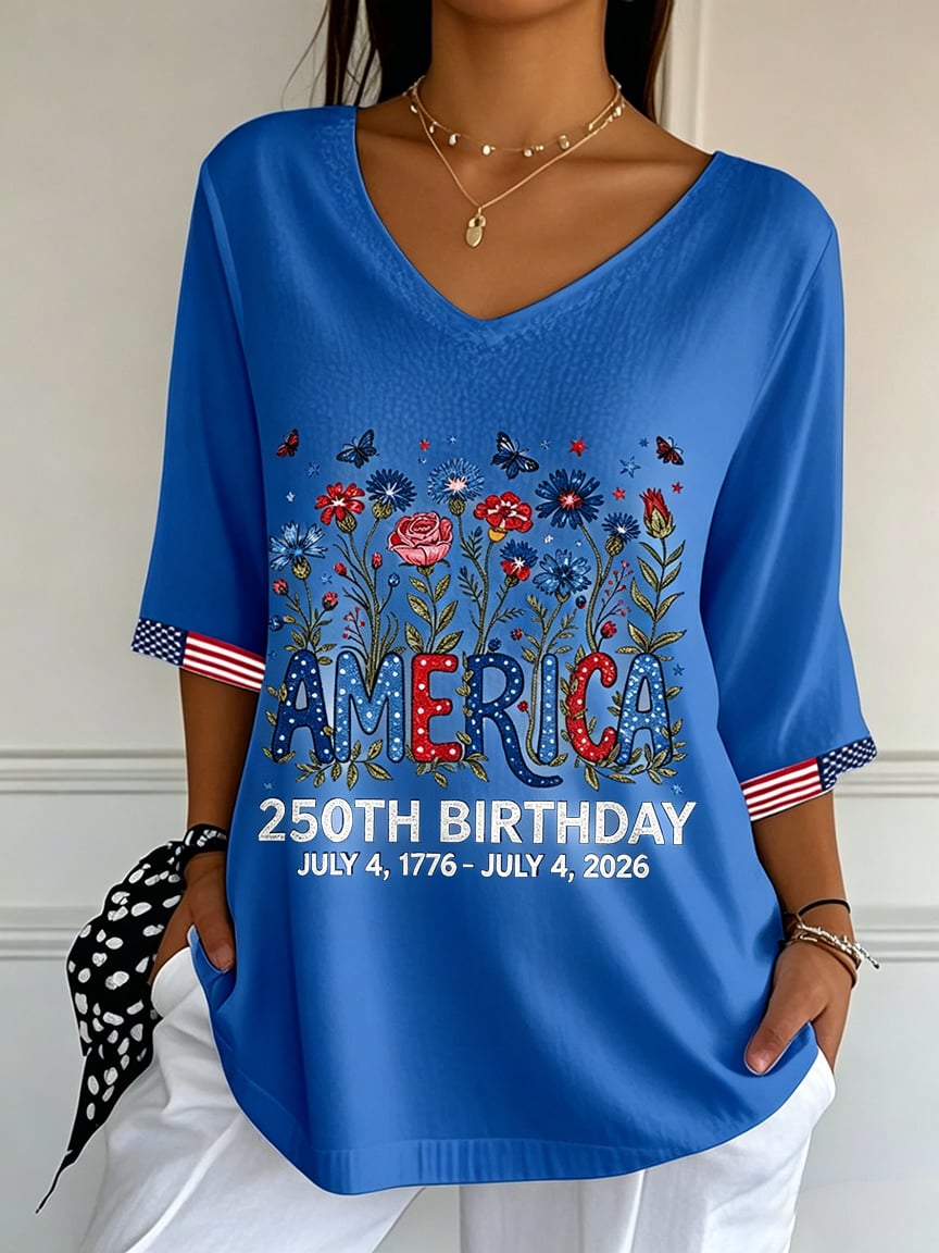 Women's 250th Anniversary  Flower Art  Print Top