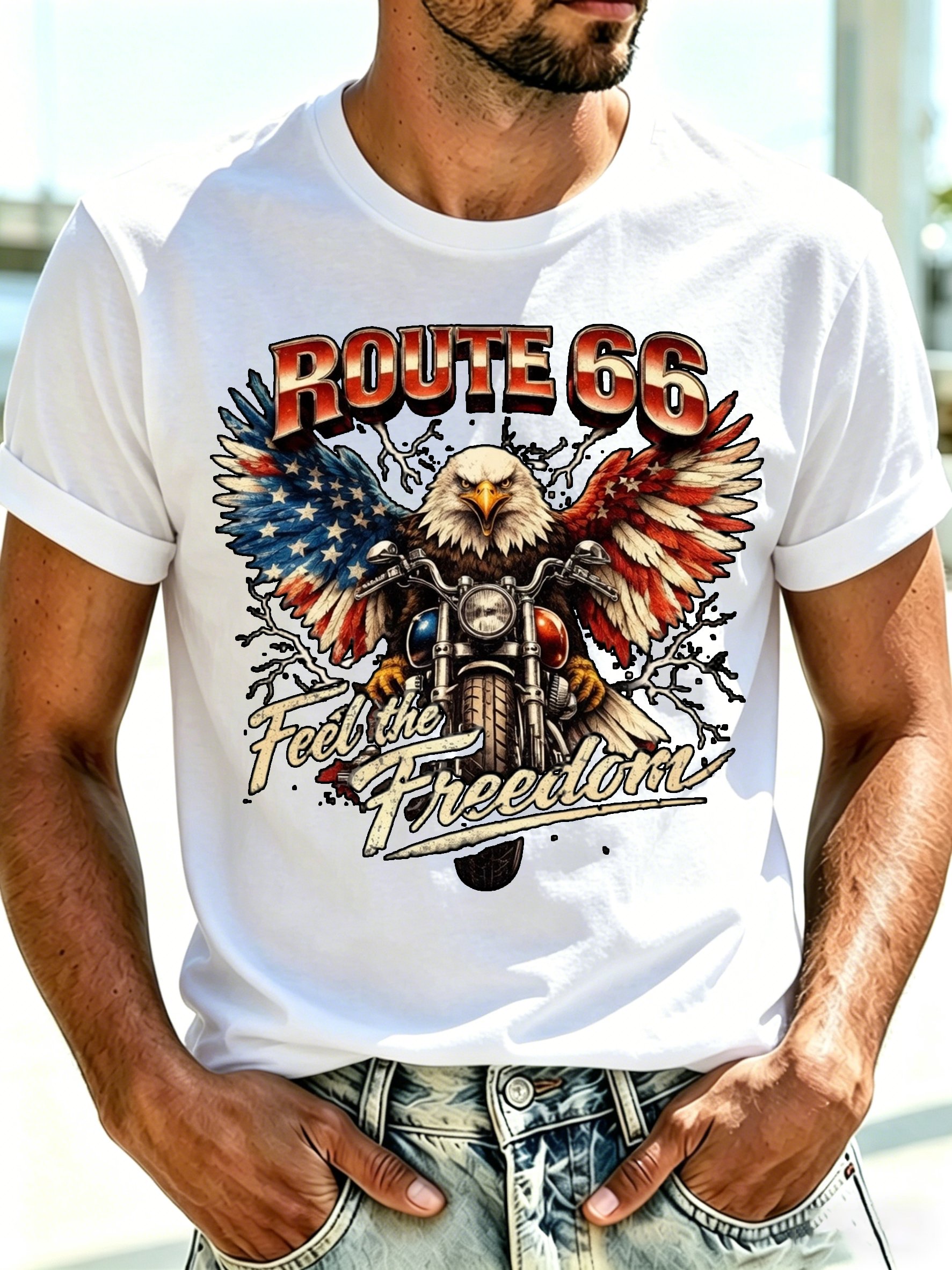 Men's Route 66 Centennial Print Round Neck T-Shirt