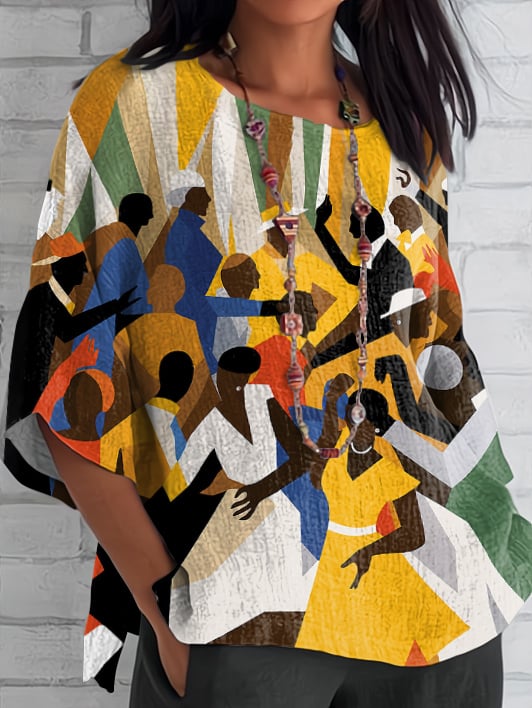 ✊🏾Black-Owned✊🏾Women's Black Freedom Day Carnival Print Top