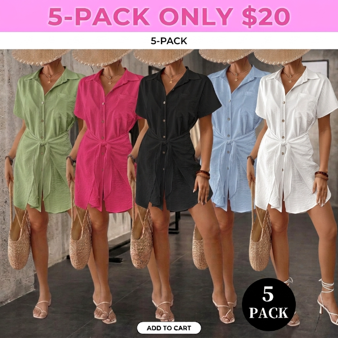 🌴 Women's Short Sleeve Tie Front Swimsuit Cover Up
