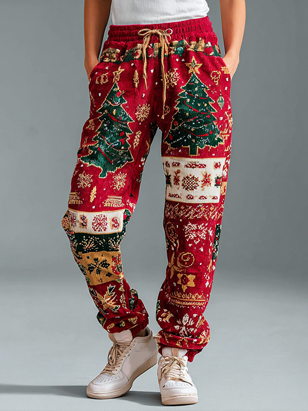 Women's Christmas Tree Snowflake Pattern Print Joggers Sweatpants