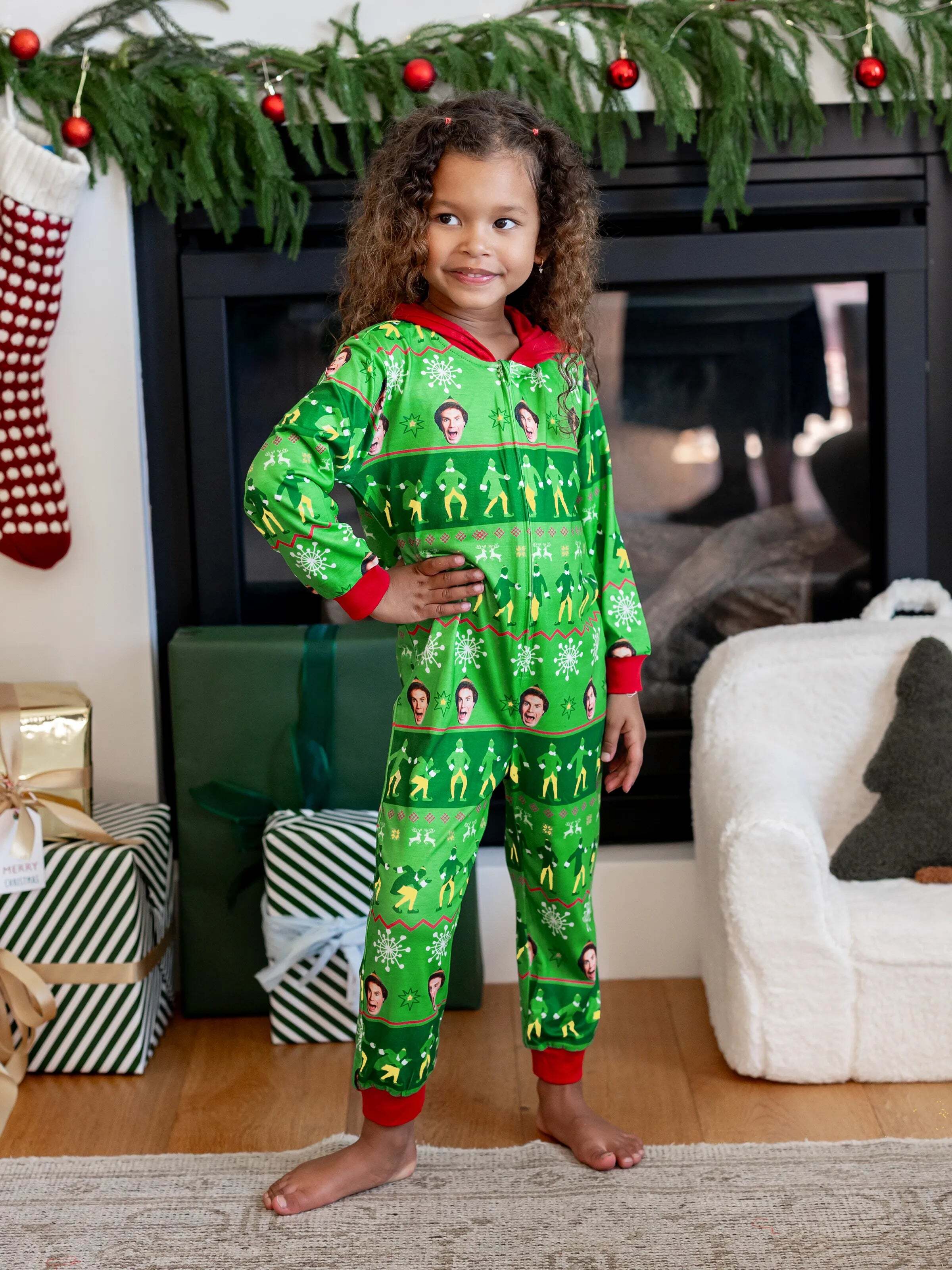 Christmas Family Matching Fair Isle Pattern Hooded Jumpsuit Green
