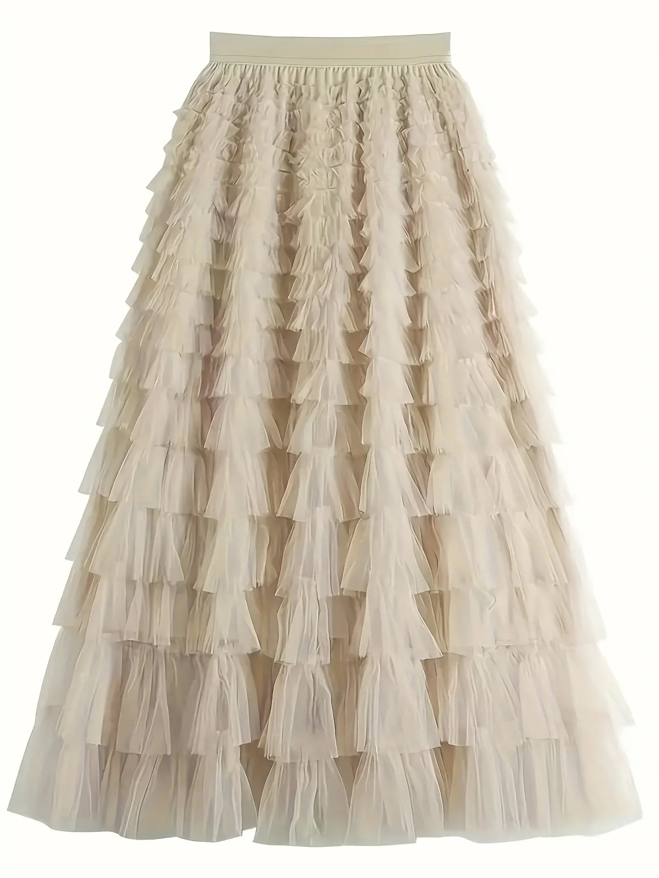 Women's Plain Ruffle Hem Tiered Layer Knit Skirt