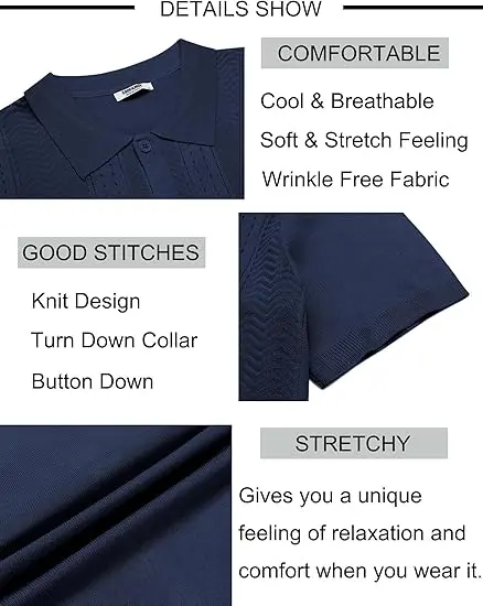 Men's Knitted Button-Down Shirt — Summer Short-Sleeve Casual Top, Vintage Beach Vacation Style Shirt