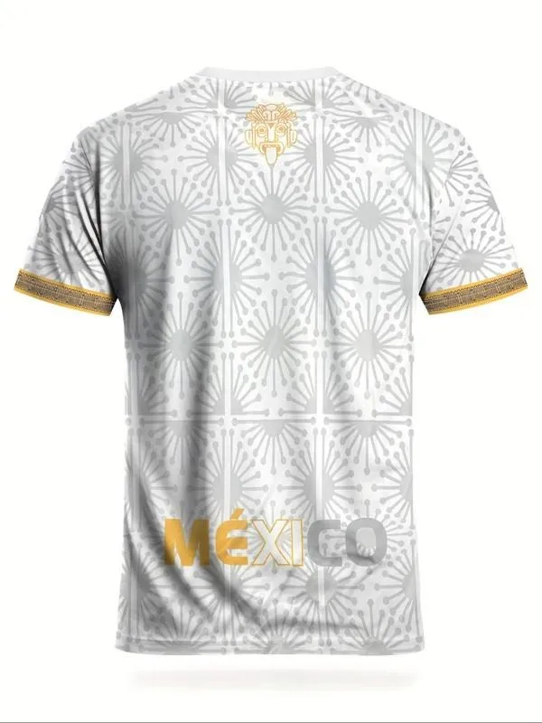 Men's Mexican Football Shirt, Eagle Round Neck Comfortable Breathable Top