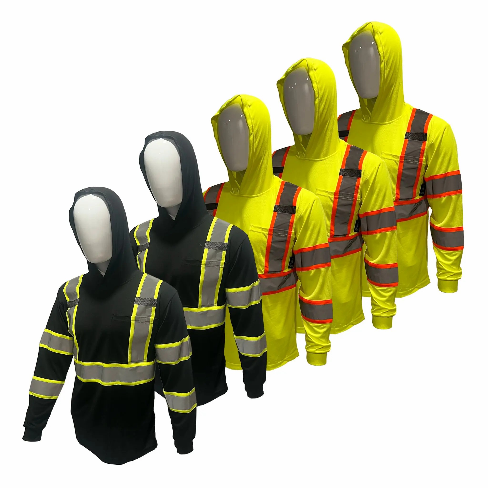 Men's 5-Pack High Visibility Safety Hoodie – Long Sleeve Mesh Shirt for Construction & Warehousing