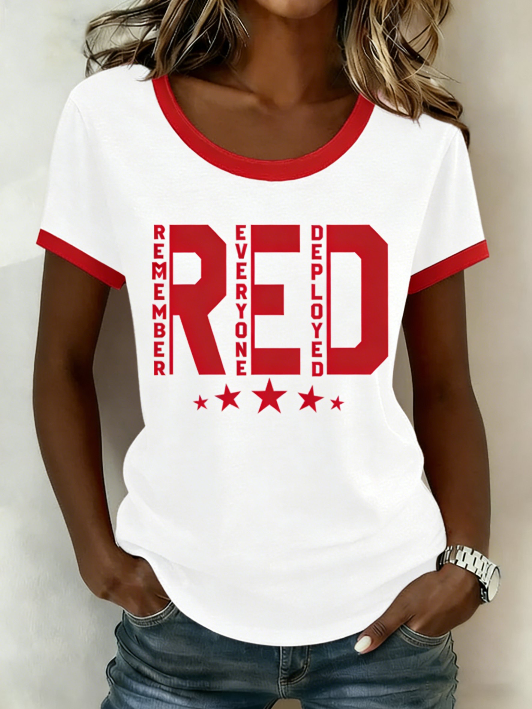 Women's Red Friday Printed Short-Sleeved T-Shirt