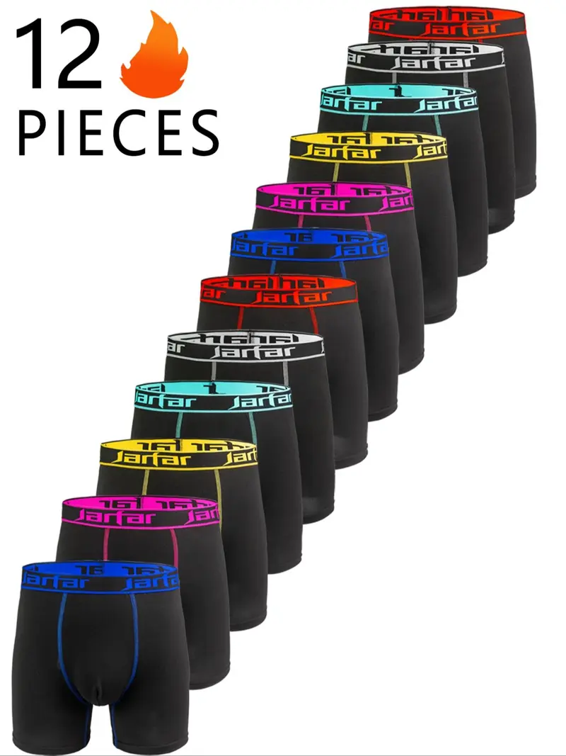 Men's 12-Pack Letter Tape Boxer Brief – Breathable Comfy Casual Underwear for All-Season Daily Wear