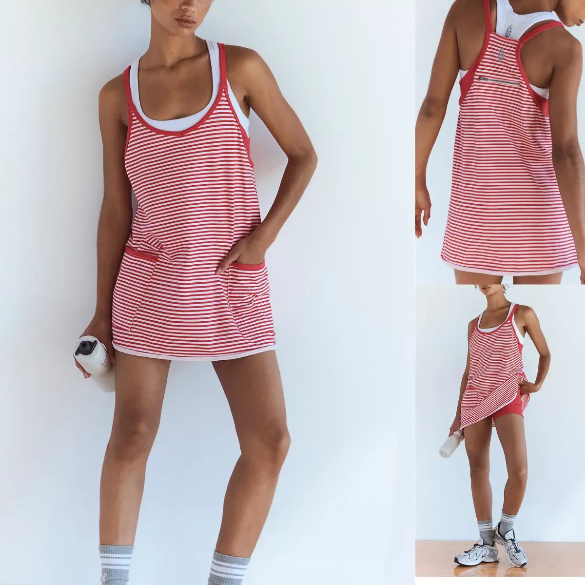 Women's Summer Sleeveless 4th Of July Striped Mini Dress with Built