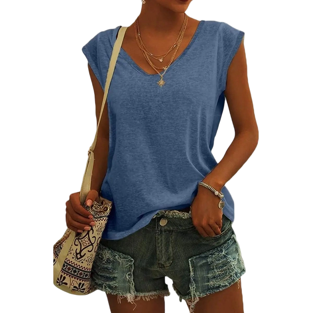 Womens Cap Sleeve Tops V Neck Loose Fit Tshirts Spring Summer Casual Basic Tees
