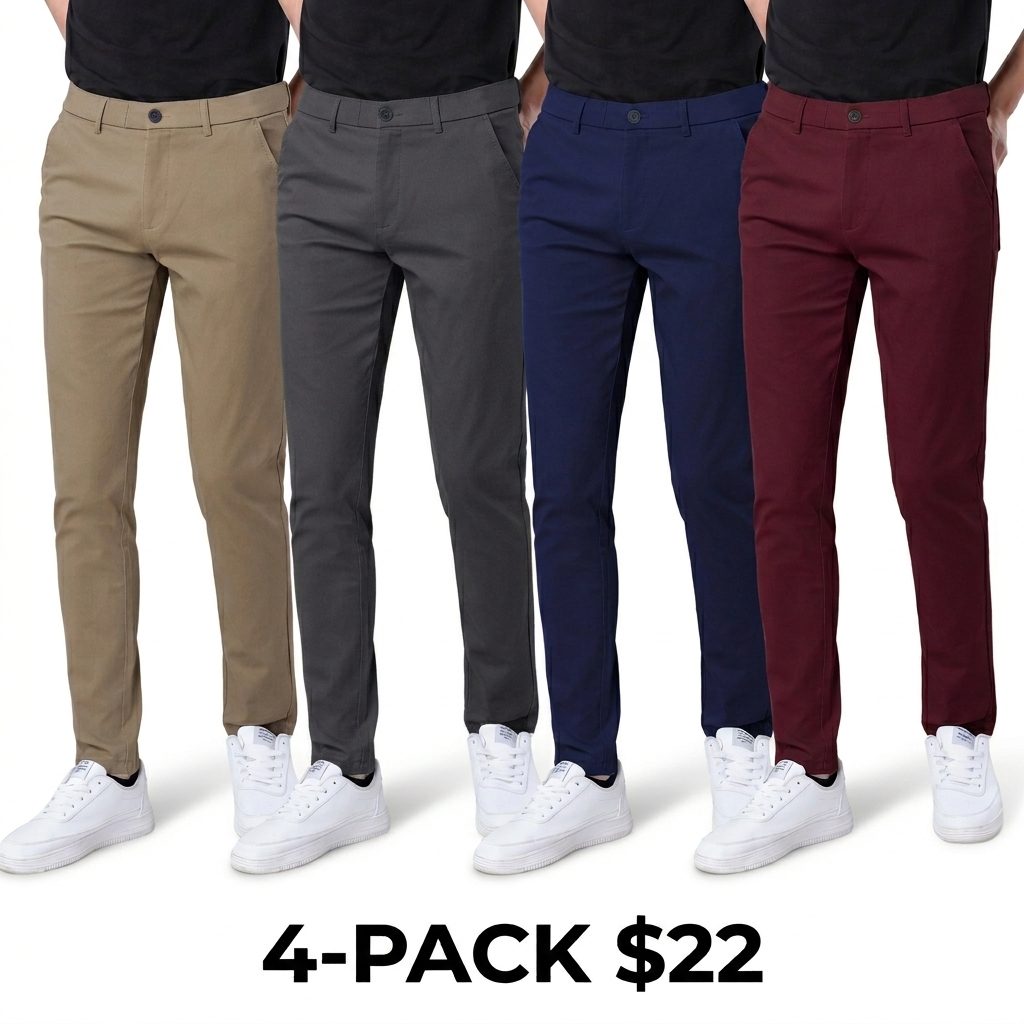 Men's Skinny Fit Khaki Pants – Tapered Casual Trousers with Stretch