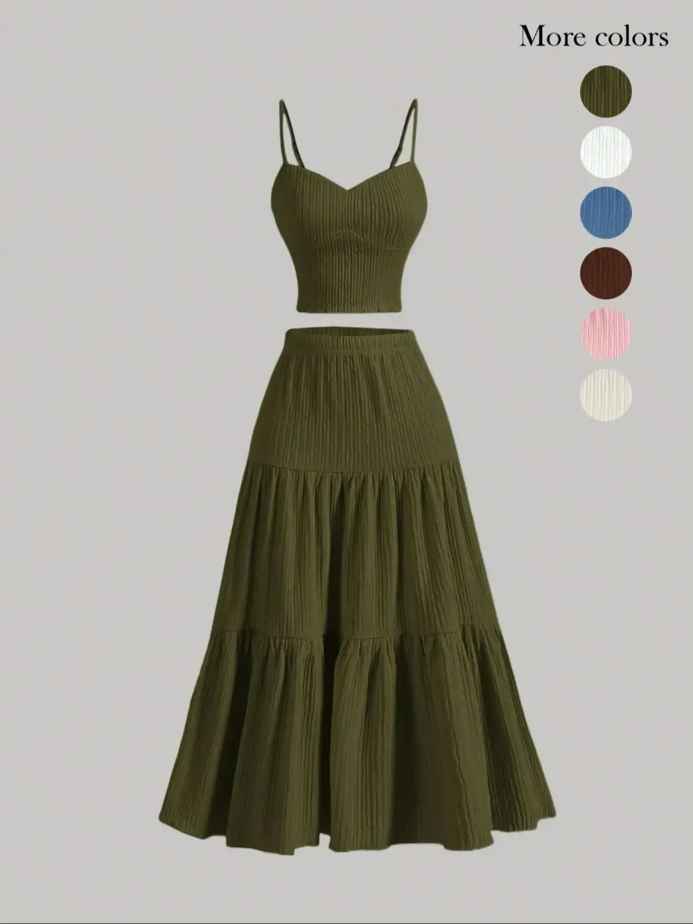 Women's Solid Crop Cami Top & A-line Skirt Two-piece Set, Casual Fashion Cozy Two Piece Outfits for Daily Outdoor Wear