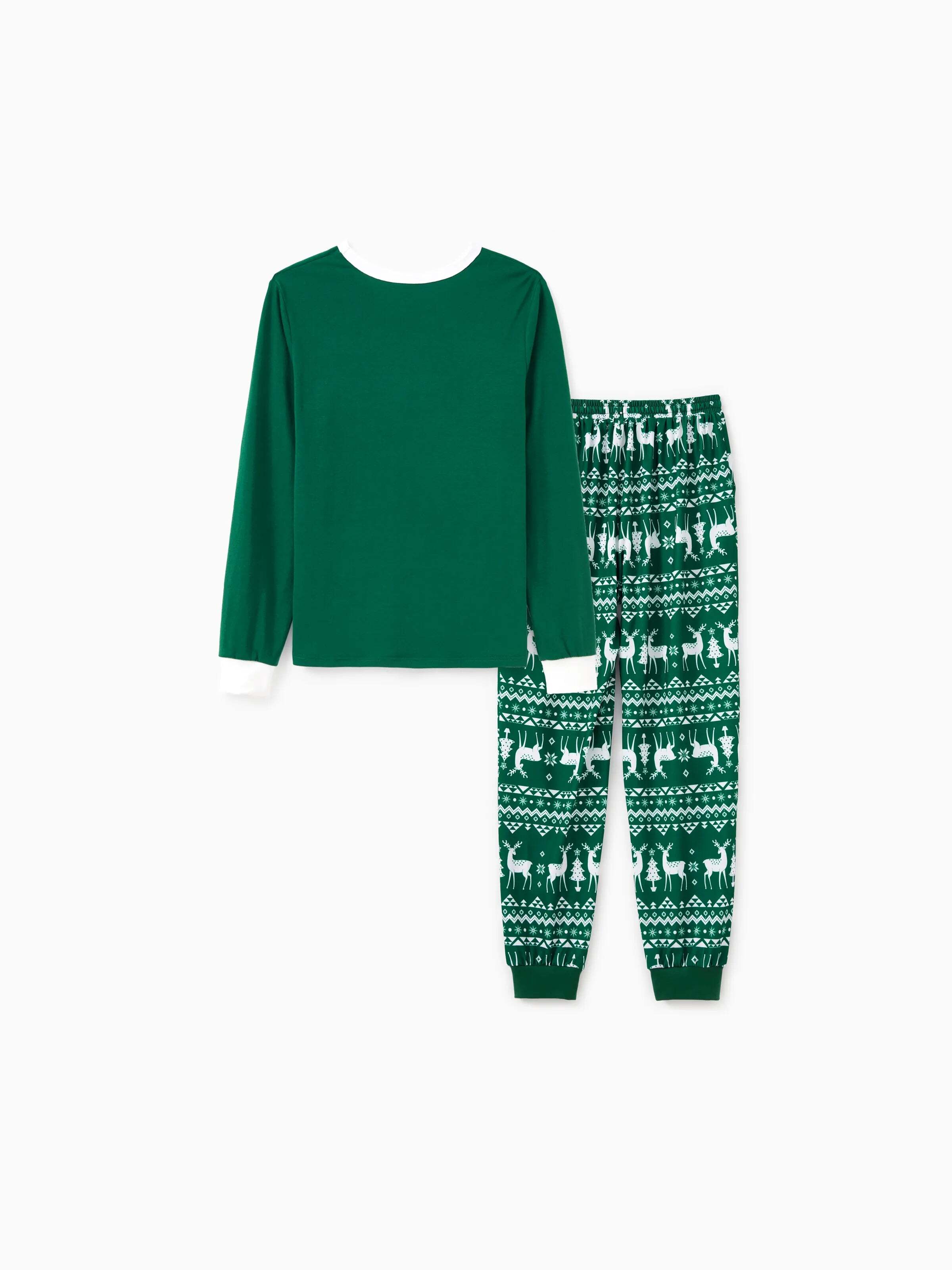 Christmas Family Matching Glow in the Dark Reindeer Tops Allover Pattern Pants Pajamas Sets with Christmas Socks blackishgreen