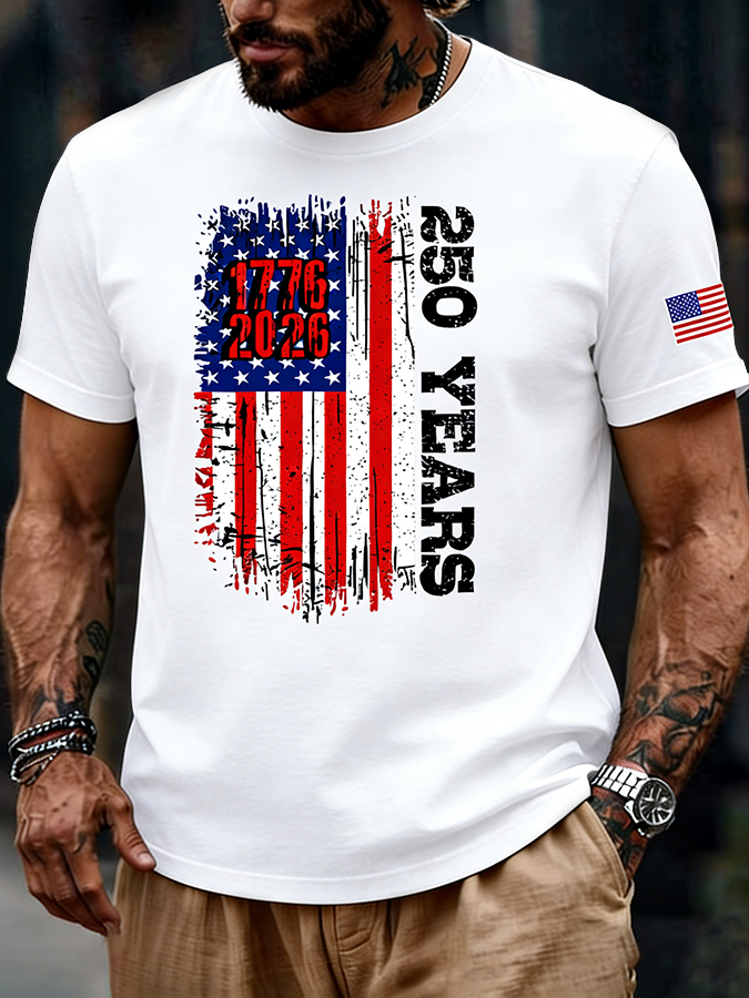 Men's 1776-2026 250 Years Distressed American Flag T-Shirt