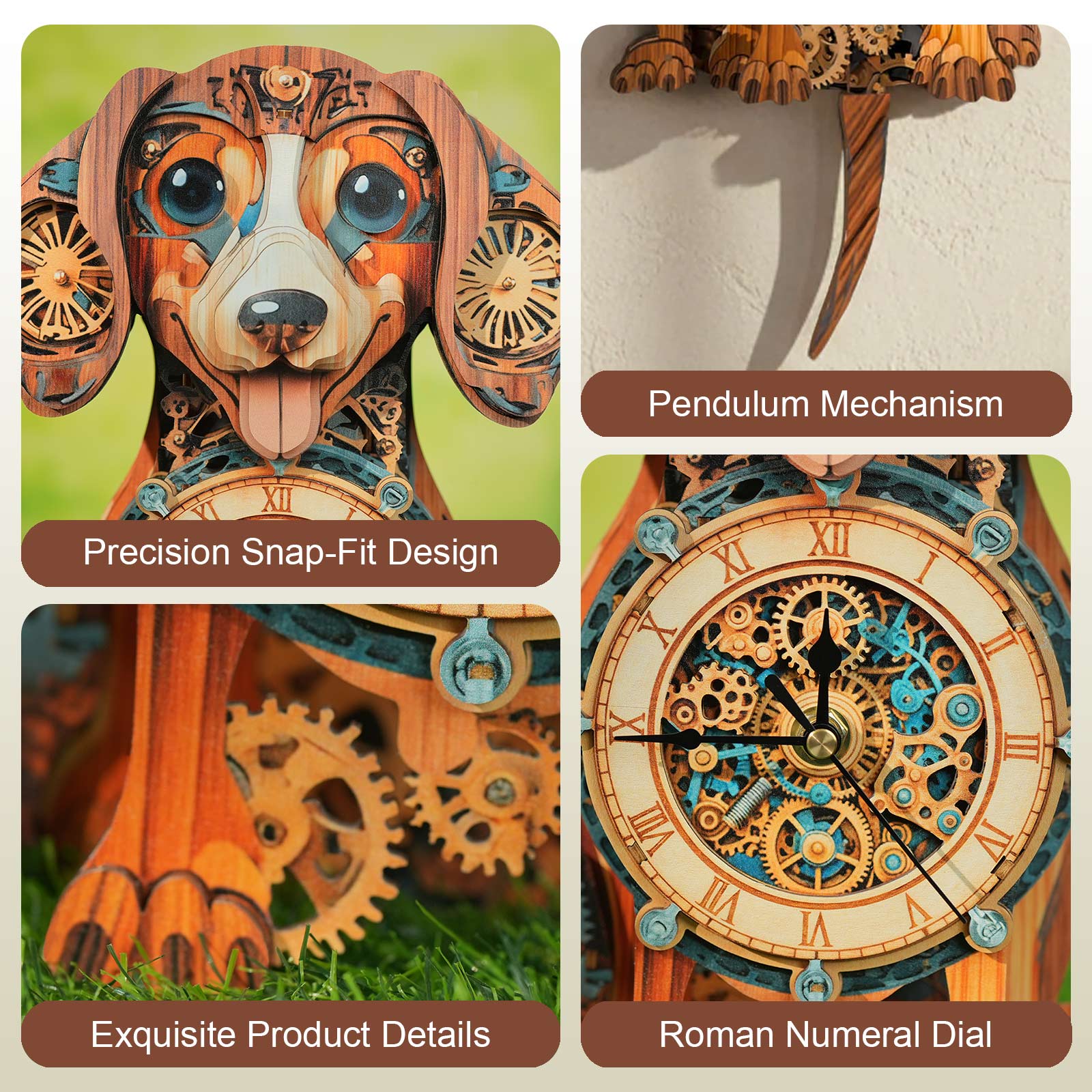 Dachshund DIY Wooden Clock, 3D Puzzle Craft Kit