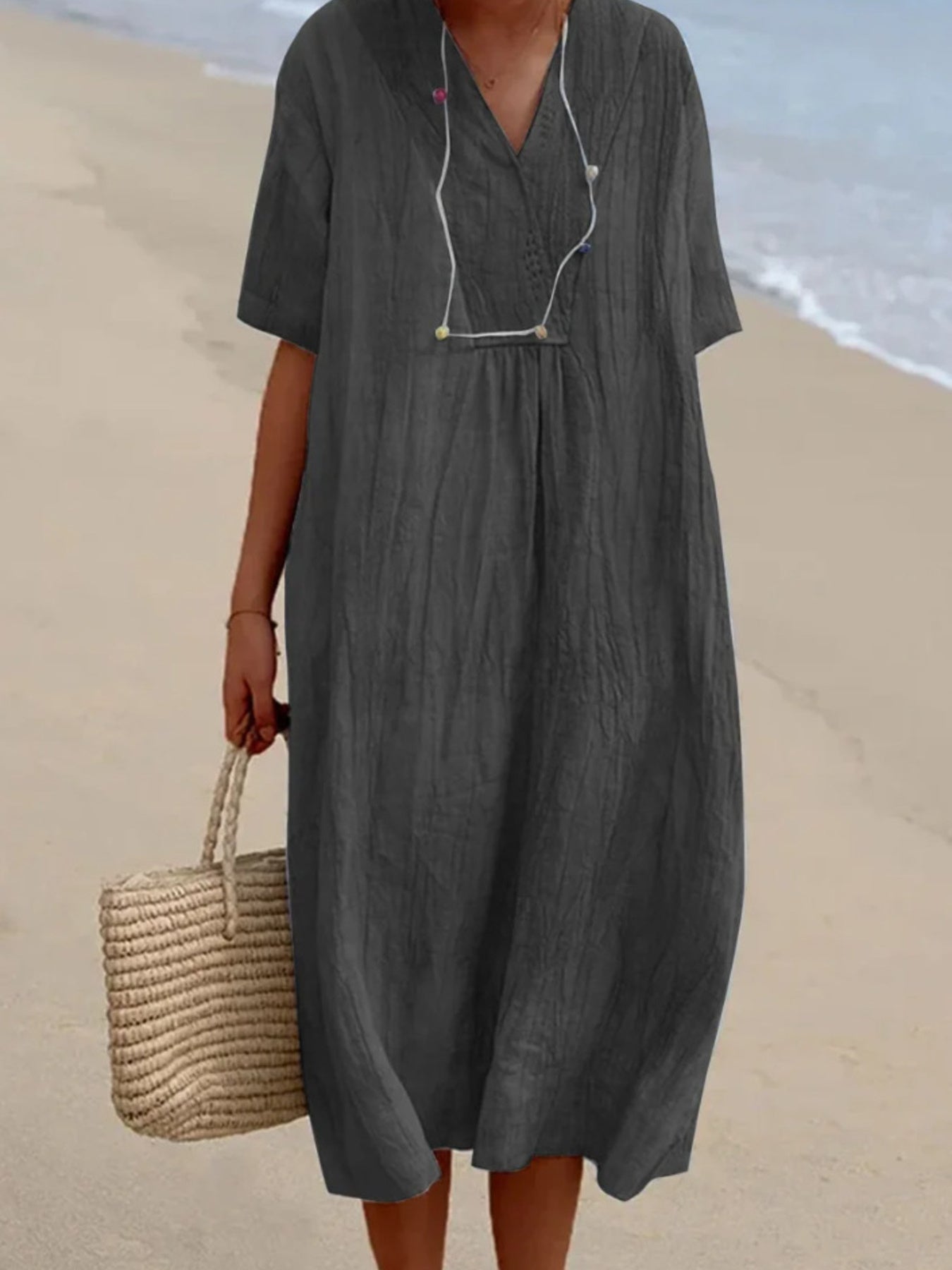 Casual Loose Short Sleeve Midi Dress