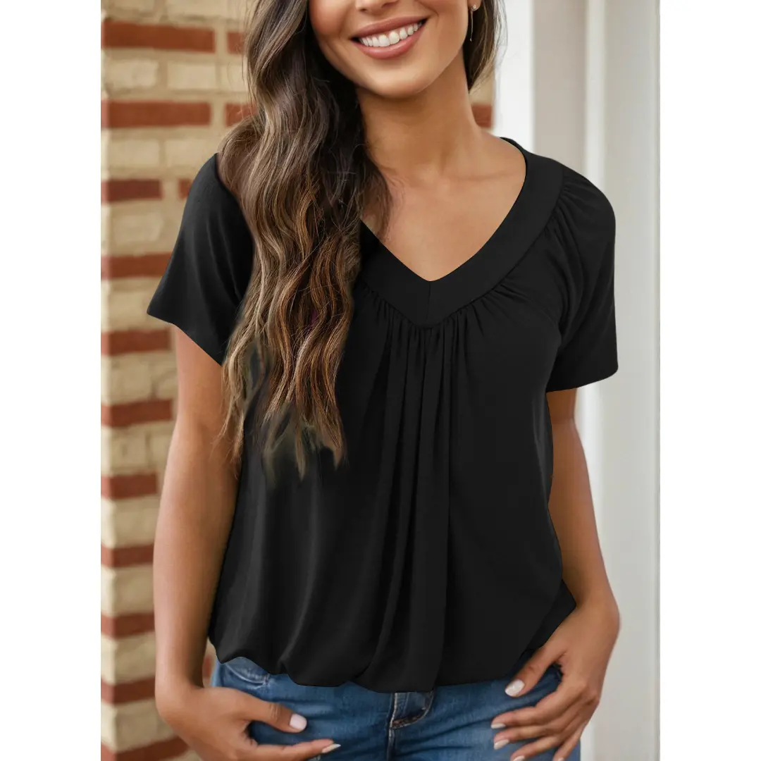 Women's Casual Summer Short Sleeve V Neck Tops T-shirts