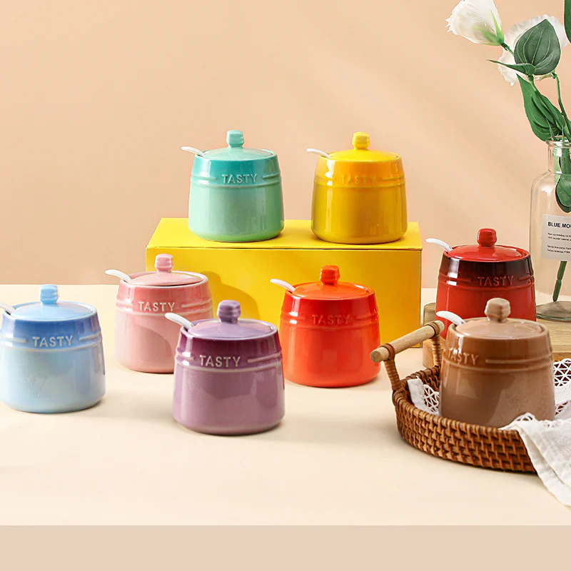 Colorful Nordic Style Ceramic Serving Jar with Spoon