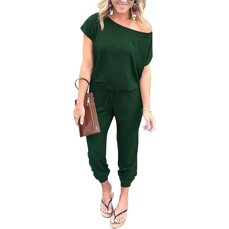 Women's Jumpsuit Plus Size S-5XL Off-Shoulder Elastic Waist Stretchy Loose Minimalist Comfy Clothes Casual Outdoor Lightweight Romper - Fabric - Womenswear Pants Style romper