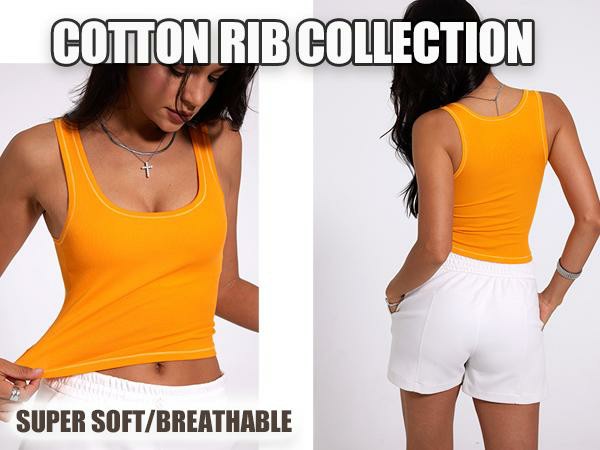Women Rib Tank Top Padded Workout Top Square Neck Crop Tank Fitted Basic Cami Tops