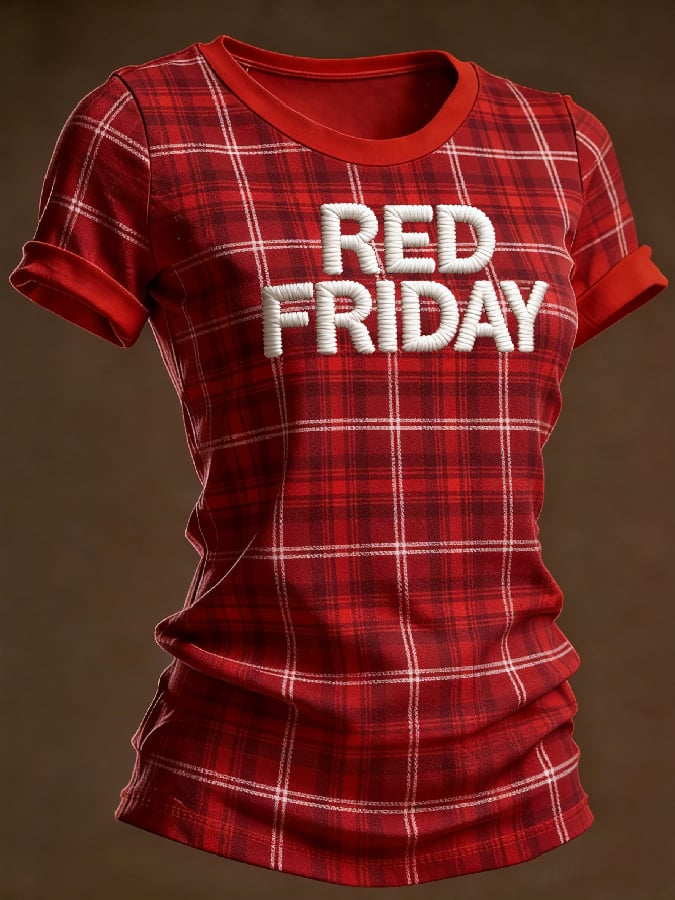 Women's Casual Red Friday Print Short-Sleeve T-Shirt