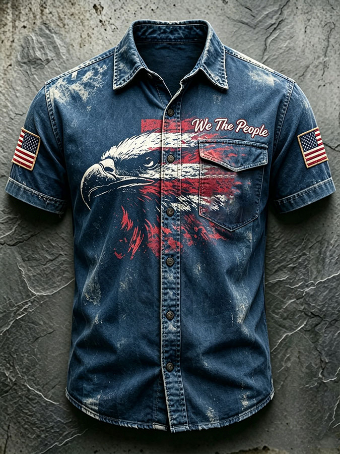 Men'S America Flag Print  Shirt