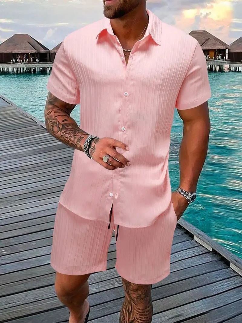 Coastal Breeze Textured Shirt & Shorts Set