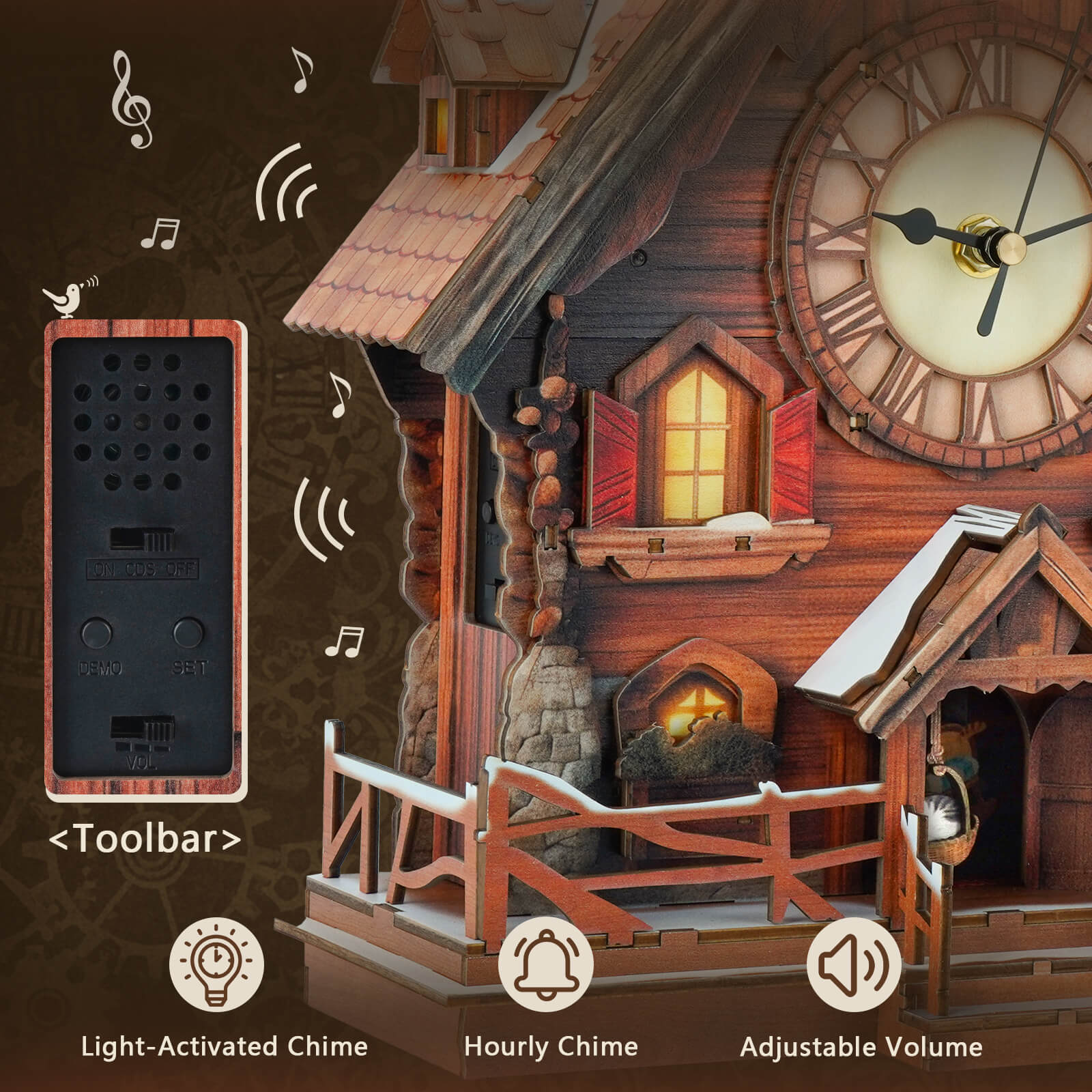 Cuckoo Chiming Swiss Chalet DIY Wood Clock, 3D Puzzle Kit