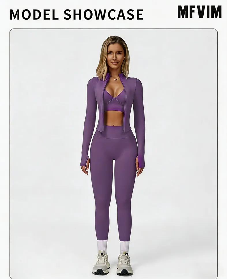 Women's 3-piece set - vest + high-waisted sweatpants + zippered short jacket
