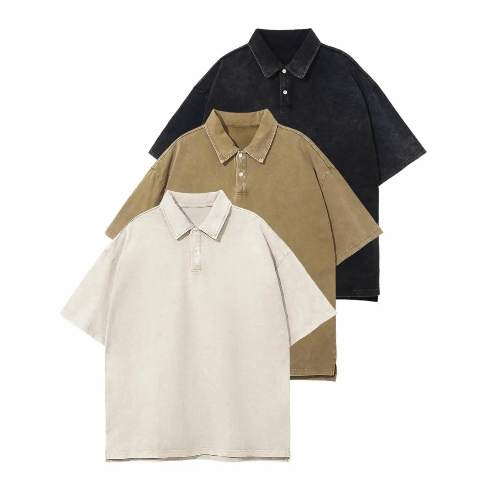 Unisex 5-Pack Acid Wash Oversized Polo Shirts – Vintage Cotton Baggy Streetwear Tees