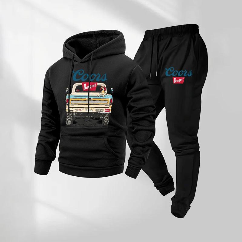 Men’s Retro Print Hoodie & Sweatpants Set – Cozy Casual Tracksuit
