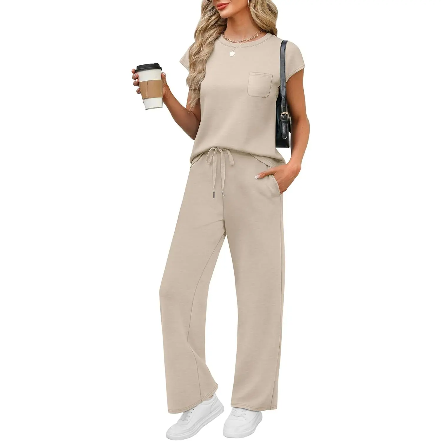 Women's Cap Sleeve Casual Lounge 2 Piece Set