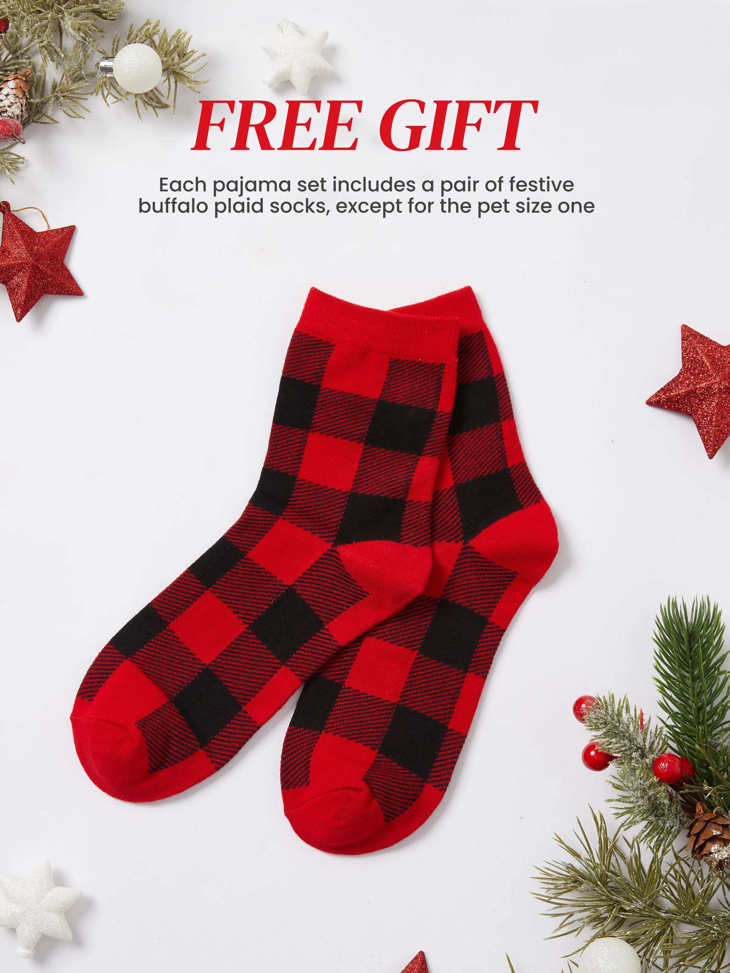 Christmas Matching Family Pajamas Set Elf Print PJS with Christmas Socks Black