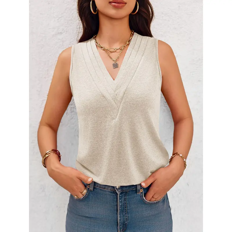 Women's V-Neck Vest — Elegant & Casual Summer Style, Loose-Fit Sleeveless Top/Shirt