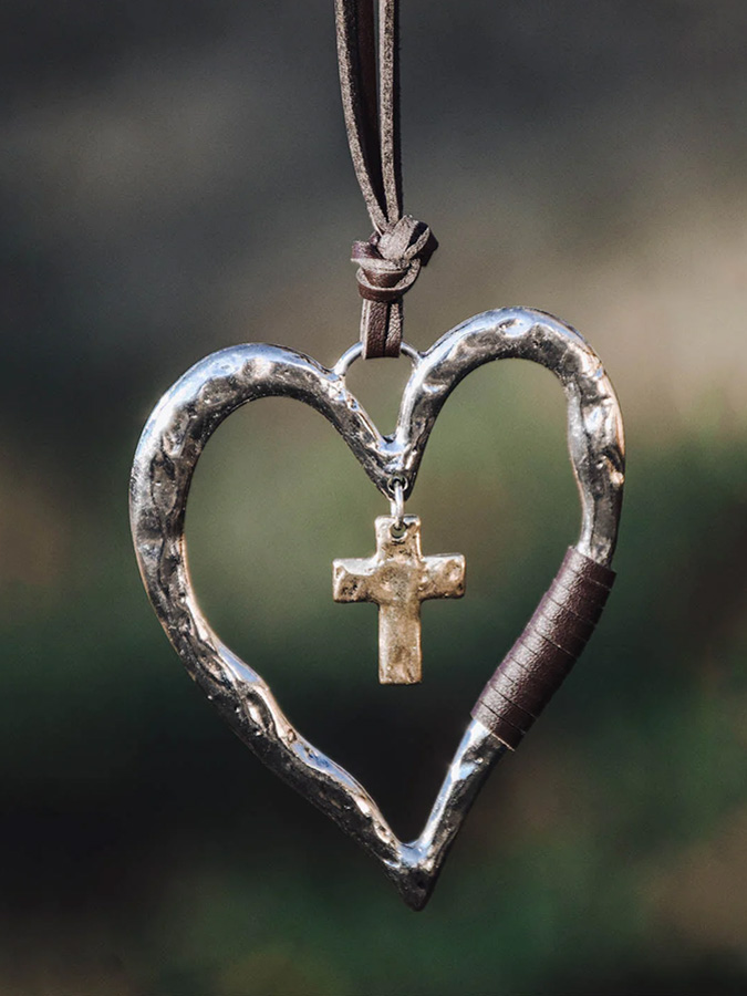 Vintage Cross Heart Pendant Necklace