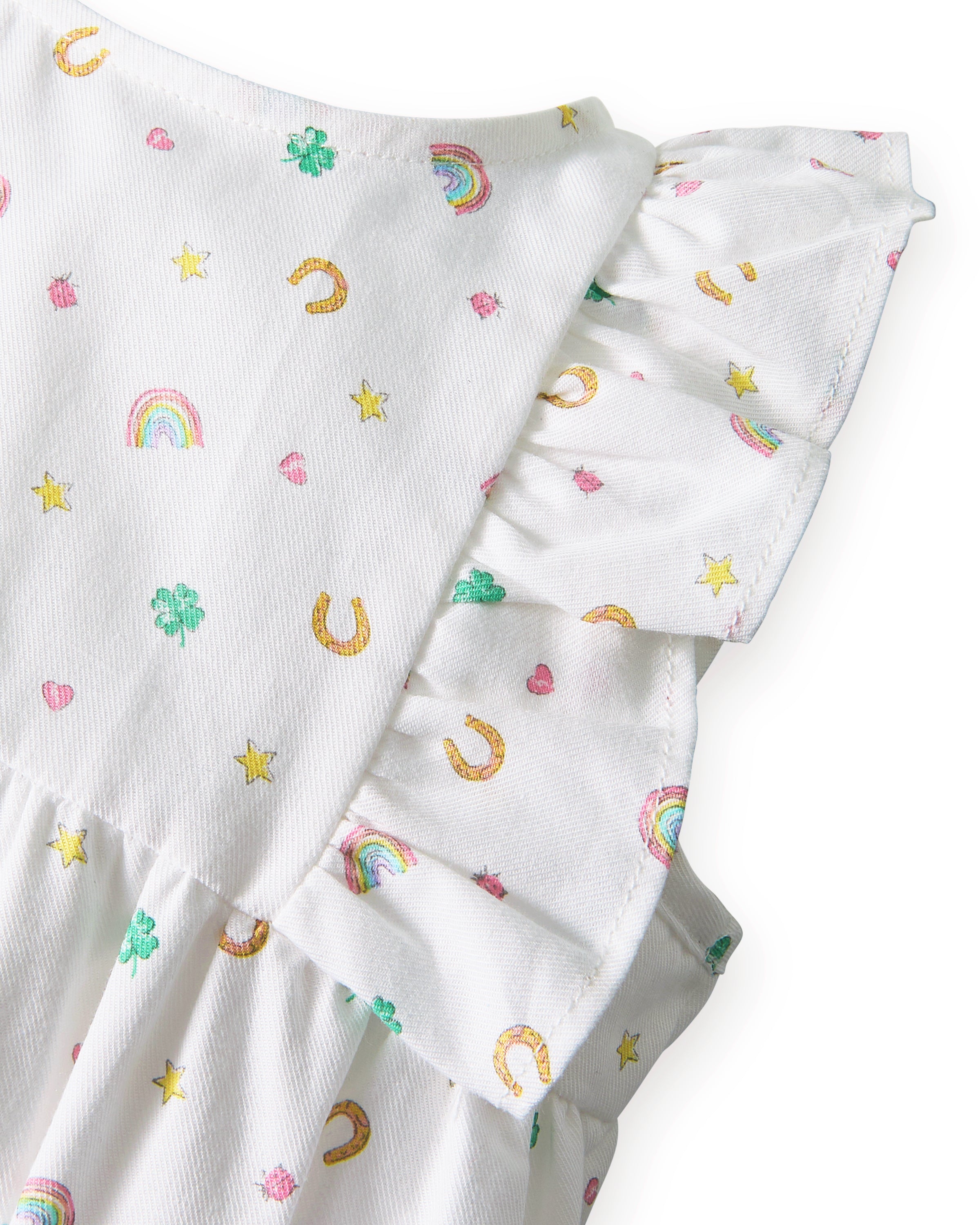 Baby's Twill Ruffled Romper in Good Luck Charms