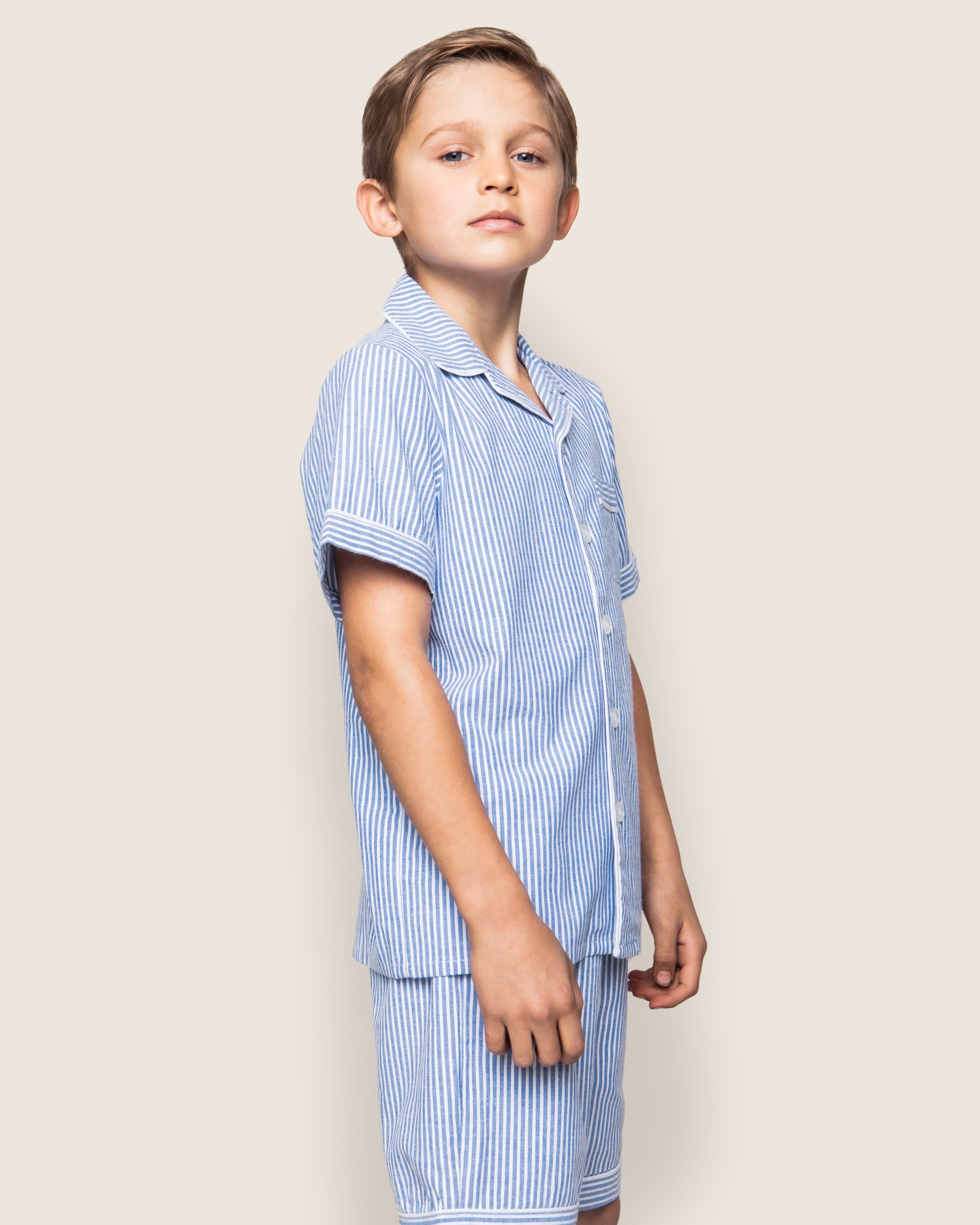 Kid's Twill Pajama Short Set in French Blue Heritage Stripe