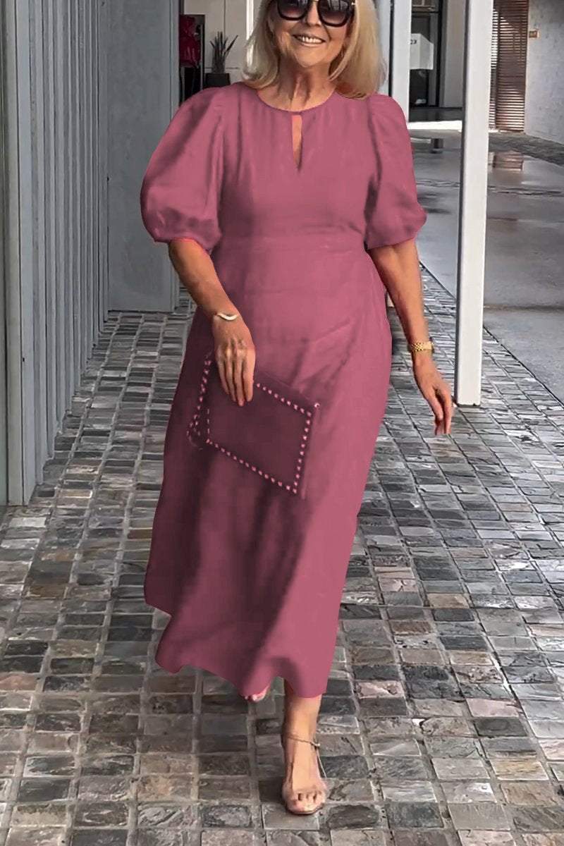 Women Summer Formal Linen Dress Solid color cotton and linen dress
