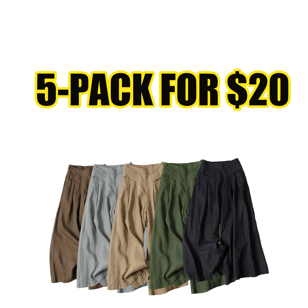 Women's Cotton Linen Wide-Leg Culotte Pants
