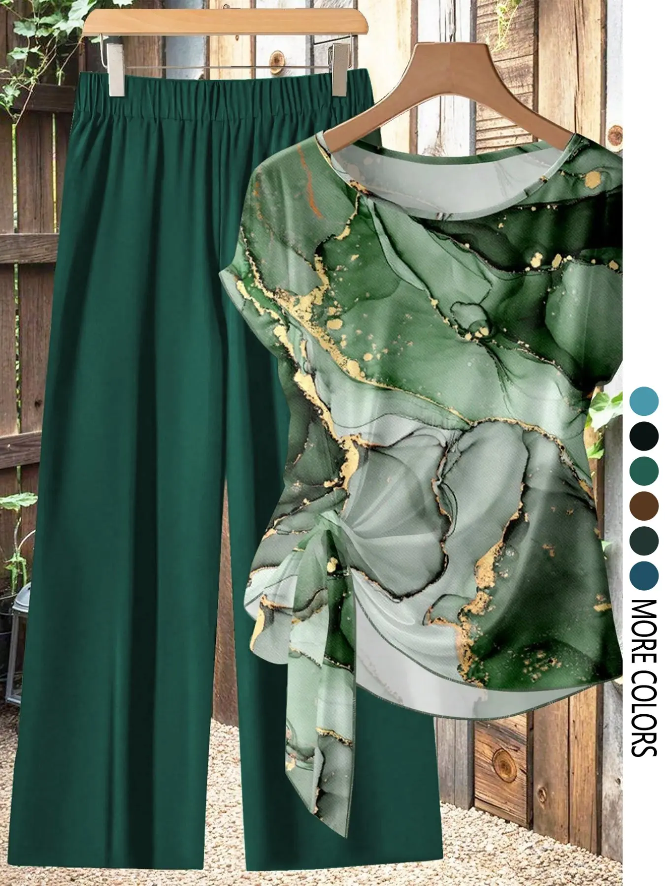 Women's Casual Printed Necktie Shirt and Loose Straight Pants Set